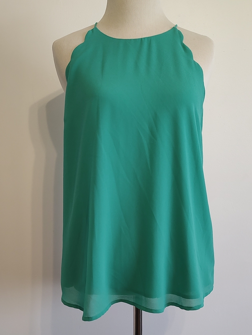Naked Zebra Green Scallop Detail High Neck Top